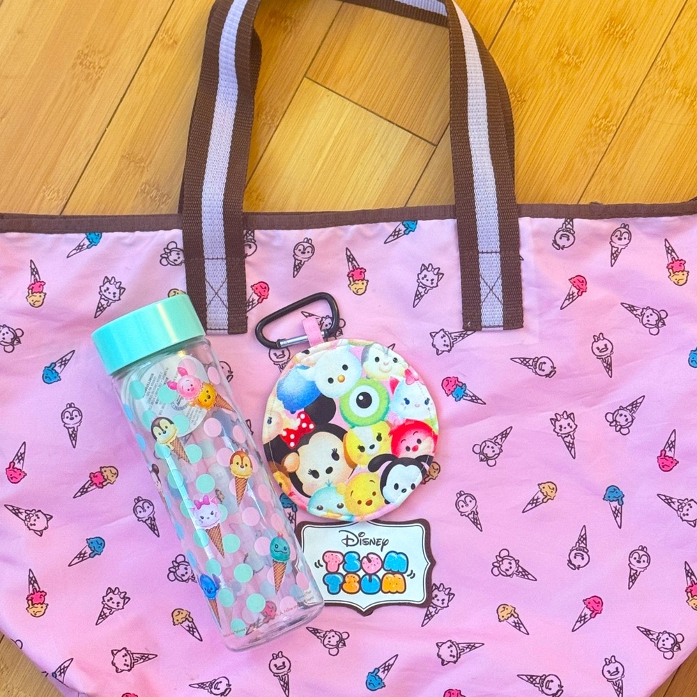 Disney Tsum Tsum Bag, Water Bottle, and Zip Pouch Bundle